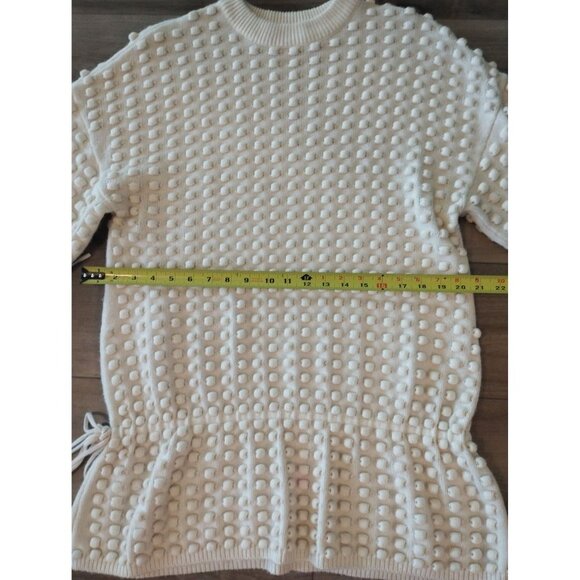 j.ing Ivory Cream Popcorn Knit Textured Drawstring Bell Sleeve sweater S - Picture 9 of 13